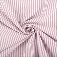 Garngefärbter Baumwoll-Popeline mit 3 mm Streifen in Mauve und Weiß. Die 1,44 m breite Meterware ist hochwertig und ideal für zeitlose Blusen, Hemden oder dekorative Nähprojekte geeignet - kunstvoll eingedreht in Falten