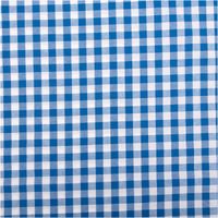 Dieser garngefärbte Baumwollstoff in Popeline-Qualität besticht durch seine klassischen, mittelgroßen Vichy-Karos in Himmelblau und Weiß, die bei einer Breite von 1,44 m eine frische und zeitlose Optik für hochwertige Nähprojekte bieten - Vollansicht