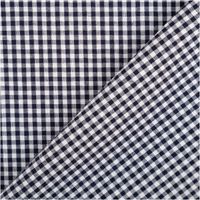 Dieser garngefärbte Baumwollstoff in Popeline-Qualität besticht durch sein klassisches, 2,7 mm kleines Karomuster in Marineblau und Weiß, das bei einer Breite von 1,44 m eine kontrastreiche und zeitlose Optik für hochwertige Nähprojekte bietet - mit Ruecks