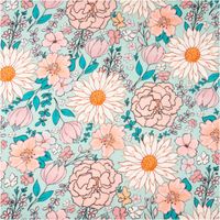 94452-Viskose-Stoff-mit-42--Leinenanteil-Blumen-tuerkis-rosa-1-43cm-Breite-IMG-1126.jpg Mintgrüner Viskose-Leinen-Stoff mit großflächigem Blumenprint in Pfirsich, Rosa und Creme mit türkisen Blättern und verschiedenen Blütenformen im romantischen Stil, 1,43 m breit - Vollansicht