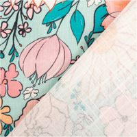 94452-Viskose-Stoff-mit-42--Leinenanteil-Blumen-tuerkis-rosa-1-43cm-Breite-IMG-1130.jpg Mintgrüner Viskose-Leinen-Stoff mit großflächigem Blumenprint in Pfirsich, Rosa und Creme mit türkisen Blättern und verschiedenen Blütenformen im romantischen Stil, 1,43 m breit - mit Rueckseite
