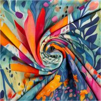 94456-Viskose-Jersey-Stoff-mit-Digitaldruck-Blumen-Blaetter-bunt-1-5m-Breite-IMG-1168.jpg Viskose-Jersey mit großflächigem Aquarell-Digitaldruck abstrakter Blüten und Blätter in Orange, Pink, Türkis und Lila auf hellem Grund, 1,50 m breit - kunstvoll eingedreht in Falten
