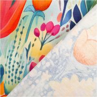 94456-Viskose-Jersey-Stoff-mit-Digitaldruck-Blumen-Blaetter-bunt-1-5m-Breite-IMG-1169.jpg Viskose-Jersey mit großflächigem Aquarell-Digitaldruck abstrakter Blüten und Blätter in Orange, Pink, Türkis und Lila auf hellem Grund, 1,50 m breit - mit Rueckseite