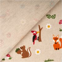 Hochwertiger Dekostoff in Leinenoptik mit dem farbenfrohen Motiv „Foxie and Friends“ auf Naturgrund. Die 1,40 m breite Halbpanama-Meterware ist robust und langlebig – ideal für Kinderzimmer-Deko, Vorhänge, Kissen oder Taschen - mit Rueckseite