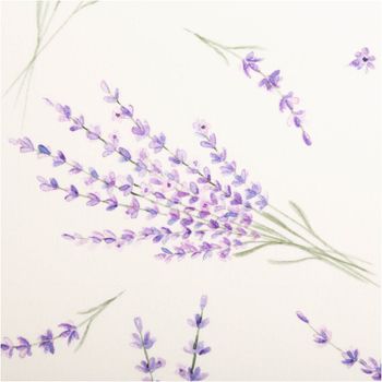 Hochwertiger Baumwoll-Popeline mit fotorealistischem Lavendel-Digitaldruck auf weißem Grund. Die 1,40 m breite Meterware ist glatt und fein gewebt – ideal für sommerliche Vorhänge, Kissen, Tischwäsche oder leichte Bekleidung - Nahaufnahme