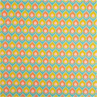Hochwertiger Baumwollperkal mit farbenfrohem Retro-Blumenmuster in Türkis, Orange und Gelb, der sich durch seine feinfädige Qualität ideal für Bettwäsche oder Bekleidung eignet und eine praktische Stoffbreite von 150 cm aufweist - Vollansicht