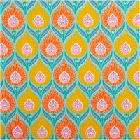 94487-Baumwollstoff-Perkal-Retro-Blumen-Luka-tuerkis-orange-gelb-1-5m-Breite-IMG-1230.jpg Hochwertiger Baumwollperkal mit farbenfrohem Retro-Blumenmuster in Türkis, Orange und Gelb, der sich durch seine feinfädige Qualität ideal für Bettwäsche oder Bekleidung eignet und eine praktische Stoffbreite von 150 cm aufweist - Nahaufnahme