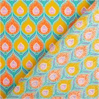 94487-Baumwollstoff-Perkal-Retro-Blumen-Luka-tuerkis-orange-gelb-1-5m-Breite-IMG-1234.jpg Hochwertiger Baumwollperkal mit farbenfrohem Retro-Blumenmuster in Türkis, Orange und Gelb, der sich durch seine feinfädige Qualität ideal für Bettwäsche oder Bekleidung eignet und eine praktische Stoffbreite von 150 cm aufweist - mit Rueckseite