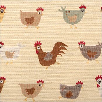 Hochwertiger Gobelin-Jacquard mit witzigem „Comic Chickens“-Motiv in Beige und Braun. Der robuste, 1,40 m breite Dekostoff besticht durch seine feste Haptik – ideal für originelle Kissen, Taschen oder Tischläufer - Nahaufnahme