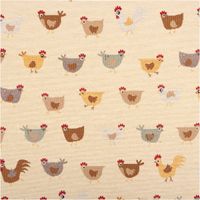 Hochwertiger Gobelin-Jacquard mit witzigem „Comic Chickens“-Motiv in Beige und Braun. Der robuste, 1,40 m breite Dekostoff besticht durch seine feste Haptik – ideal für originelle Kissen, Taschen oder Tischläufer - Vollansicht