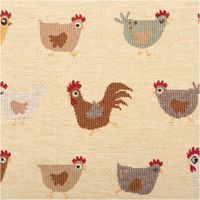 Hochwertiger Gobelin-Jacquard mit witzigem „Comic Chickens“-Motiv in Beige und Braun. Der robuste, 1,40 m breite Dekostoff besticht durch seine feste Haptik – ideal für originelle Kissen, Taschen oder Tischläufer - Nahaufnahme
