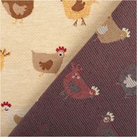 94488-Jacquard-Stoff-Gobelin-Premium-Dekostoff-Comic-Chickens-beige-braun-1-4m-Breite-IMG-3565.jpg Hochwertiger Gobelin-Jacquard mit witzigem „Comic Chickens“-Motiv in Beige und Braun. Der robuste, 1,40 m breite Dekostoff besticht durch seine feste Haptik – ideal für originelle Kissen, Taschen oder Tischläufer - mit Rueckseite