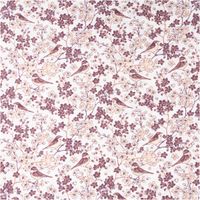 Dieser elegante Baumwoll-Popeline in Wollweiß zeigt ein naturnahes Design mit Vögeln auf filigranen Blütenzweigen in Beige und Weinrot. Der 1,45 Meter breite Stoff bietet eine feine Webstruktur für hochwertige Heimtextilien oder Bekleidung - Vollansicht