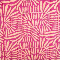 Dieser wattierte Steppstoff aus Doubleface-Musselin zeigt ein abstraktes florales Muster in leuchtendem Fuchsia und hellem Beige. Mit einer Breite von 1,30 Metern ist das weiche Material perfekt für wärmende Jacken oder Decken geeignet - Vollansicht abstra