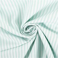 Garngefärbter Baumwoll-Popeline mit 3 mm Streifen in Mint und Weiß. Die 1,44 m breite Meterware ist hochwertig und ideal für zeitlose Blusen, Hemden oder frische Deko-Projekte geeignet - kunstvoll eingedreht in Falten