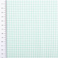 Garngefärbter Baumwoll-Popeline mit 2,7 mm Karos in Mint und Weiß. Die 1,44 m breite Meterware ist hochwertig und ideal für zeitlose Blusen, Hemden oder frische Landhaus-Deko geeignet - mit Massband