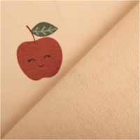 94612-French-Terry-aepfel-mit-Lachgesicht-Sommersweat-mit-Schlingenstruktur-beige-rot-150cm-IMG-2768.jpg Weicher French Terry Sommersweat in 150 cm Breite mit Schlingenstruktur auf der Rückseite. Das Design zeigt rote Äpfel mit niedlichen Lachgesichtern und grünen Blättern auf beigem Grund. Ideal für bequeme Kinderbekleidung oder Freizeitmode - mit Rueckseite