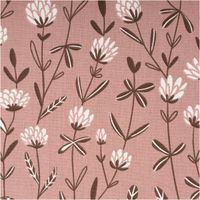 Hochwertiger Popeline-Stoff aus reiner Baumwolle in der Farbe Mauve mit filigranen Blumenmotiven in Ecru. Dank der Breite von 1,45 m ideal für Kleidung, Dekorationen oder Patchwork-Arbeiten geeignet - Nahaufnahme