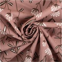 Hochwertiger Popeline-Stoff aus reiner Baumwolle in der Farbe Mauve mit filigranen Blumenmotiven in Ecru. Dank der Breite von 1,45 m ideal für Kleidung, Dekorationen oder Patchwork-Arbeiten geeignet - kunstvoll eingedreht in Falten