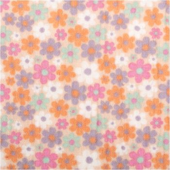 Weicher Musselin-Stoff aus Baumwolle mit einem farbenfrohen Blüten-Design in Rosa und bunten Tönen. Dank der Breite von 1,50 m eignet er sich ideal für luftige Kleidung, Tücher oder Baby-Accessoires - Nahaufnahme