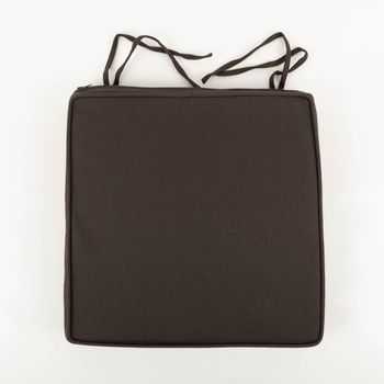 Outdoor-Sitzkissen mit Bindebändern, 40x40x5 cm – formstabiles Kissen in dunklem Graubraun mit feiner Strukturoberfläche und umlaufendem Rahmen, praktisch befestigbar, robust und wetterfest geeignet - Vollansicht