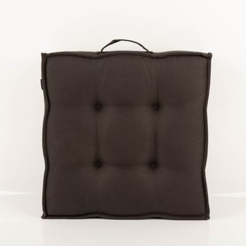 Outdoor-Matratzenkissen, 45x45x12 cm – üppig gefülltes Sitzkissen in dunklem Graubraun mit feiner Strukturoberfläche, Steppung, umlaufendem Rahmen und praktischem Tragegriff, robust und wetterfest - Vollansicht
