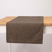Tischläufer Outdoor Olefina mit Fleckschutz uni Struktur braun meliert 40x160cm von SCHOENER LEBEN Brauner Tischläufer auf hellem Holztisch, zeigt Textur und Faltenwurf.