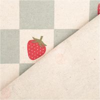 Abwaschbarer Canvas-Tischdeckenstoff, beschichtet, 1,48 m breit – salbeigrün-naturfarbenes Karomuster mit Erdbeeren, Kirschen und Äpfeln in Rot, verspielt und praktisch zugleich - mit Rueckseite
