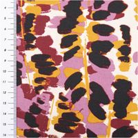 94767-Baumwollstoff-mit-40--Viskose-abstrakt-ecru-lila-ocker-schwarz-1-48m-Breite-IMG-4529.jpg Baumwoll-Viskose-Stoff (40% Viskose), 1,48 m breit, in Ecru mit abstraktem Muster aus schwarzen Pinselflecken sowie lila, ocker und weinroten Farbflächen – kraftvoll und ausdrucksstark - mit Massband