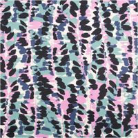 Baumwoll-Viskose-Stoff, 1,48 m breit – cremefarbener Grund mit abstraktem Leoparden-Print in Schwarz, Mintgrün, Navy und Rosa mit pinken Streifenakzenten, fließend-leicht und ausdrucksstark kombinierbar - Vollansicht