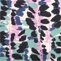 Baumwoll-Viskose-Stoff, 1,48 m breit – cremefarbener Grund mit abstraktem Leoparden-Print in Schwarz, Mintgrün, Navy und Rosa mit pinken Streifenakzenten, fließend-leicht und ausdrucksstark kombinierbar - nahaufnahme