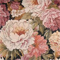 Gobelin-Jacquard-Dekostoff, 1,50 m breit, in Dunkelblau mit üppigem Pfingstrosenmotiv in Creme, Rosa, Altrosa und Olive – detailreich gewebt und ausdrucksstark für edle Dekorationsprojekte - Vollansicht