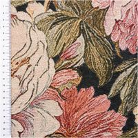 Gobelin-Jacquard-Dekostoff, 1,50 m breit, in Dunkelblau mit üppigem Pfingstrosenmotiv in Creme, Rosa, Altrosa und Olive – detailreich gewebt und ausdrucksstark für edle Dekorationsprojekte - mit Massband