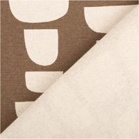 Canvas-Stoff im Leinenlook (70% Baumwolle), 1,48 m breit, in Braun-Natur mit grafischem Halbkreis-Muster in Ecru auf braunem Grund – geometrisch, zeitlos und vielseitig einsetzbar - mit Rueckseite