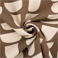 94773-Canvas-Stoff-mit-70--Baumwolle-Leinenlook-abstrakt-braun-natur-1-48m-Breite-IMG-4555.jpg Canvas-Stoff im Leinenlook (70% Baumwolle), 1,48 m breit, in Braun-Natur mit grafischem Halbkreis-Muster in Ecru auf braunem Grund – geometrisch, zeitlos und vielseitig einsetzbar - kunstvoll eingedreht in Falten