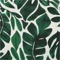 Canvas-Baumwollstoff im Digitaldruck, 138 cm breit, in Ecru mit großflächigem Monstera- und Dschungelblatt-Muster in sattem Dunkelgrün – tropisch, ausdrucksstark und ideal für Deko oder Mode - nahaufnahme