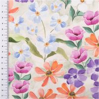 94775-Canvas-Baumwollstoff-Blumen-Digitaldruck-gruen-bunt-138cm-Stoffbreite-IMG-5010.jpg Canvas-Baumwollstoff im Digitaldruck, 138 cm breit, in hellem Grün mit großflächigem Aquarell-Blumenmuster – Cosmos in Lachs, Lila, Blau und Gelb mit grünen Blättern, sommerlich und lebendig - mit Massband