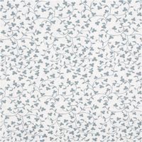 Baumwollstoff Popeline, 1,45 m breit – wollweißer Grund mit zartem Blumenranken-Print in gedämpftem Taubenblau, filigrane Kleeblatt-Blüten und geschwungene Ranken, romantisch und vielseitig einsetzbar - Vollansicht