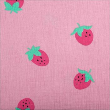 Musselin Stoff Baumwollstoff Erdbeeren rosa 1,50m Breite