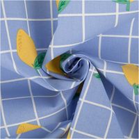 94848-Tischdeckenstoff-abwaschbar-Baumwollstoff-beschichtet-Karo-Zitrone-blau-gelb-1-48m-Breite-IMG-4974.jpg Abwaschbarer Tischdeckenstoff, beschichtet, 1,48 m breit – cornflowerblaues Karomuster mit weißen Linien und locker verteilten gelben Zitronen mit grünen Blättern, frisch und mediterran - kunstvoll eingedreht in Falten