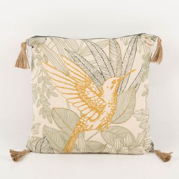 Dekokissen Kolibri Blätter grün gelb beige 40x40cm