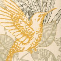 Dekokissen Kolibri Blätter grün gelb beige Stoff mit gelbem Vogel und grünen Blättern im Muster