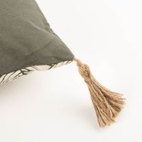 Dekokissen Kolibri Blätter grün gelb beige Ecke eines Kissens mit Quaste, grün, Stoff, mittelgroß
