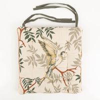 Sitzkissen mit Bindebändern Vogel Blätter Kissenbezug mit Vogelmotiv und Pflanzenmuster in Grün und Beige