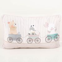 Dekokissen Kinderkissen Tierbabys Streifen beige pastell 30x50cm Dekokissen mit Tiermotiv auf Streifenhintergrund in Pastellfarben