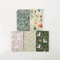 94864-Baumwollstoff-Kinder-Patchwork-Set-mit-5-Stoffabschnitten-44x55cm-IMG-5238.jpg Kinderstoff-Set mit fünf Baumwollstoffen in Grün und Beige, dekorativ nebeneinander angeordnet.