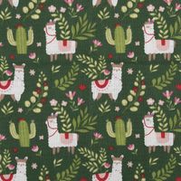 94864-Baumwollstoff-Kinder-Patchwork-Set-mit-5-Stoffabschnitten-44x55cm-IMG-5239.jpg Dunkelgrüner Baumwollstoff mit Lamas, Kakteen und Blättern in verspieltem Design.