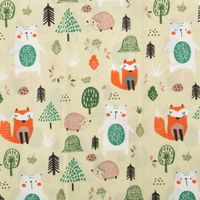 94864-Baumwollstoff-Kinder-Patchwork-Set-mit-5-Stoffabschnitten-44x55cm-IMG-5240.jpg Heller Baumwollstoff mit Fuchs, Bär, Igel und Bäumen im freundlichen Waldtier-Motiv.