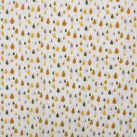 94864-Baumwollstoff-Kinder-Patchwork-Set-mit-5-Stoffabschnitten-44x55cm-IMG-5249.jpg Baumwollstoff mit kleinen Tropfen in Senfgelb, Olivgrün und Grau auf weißem Hintergrund.