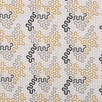 94865-Baumwollstoff-Patchwork-Set-Fiesta-mit-5-Stoffabschnitten-44x55cm-IMG-5283.jpg Baumwollstoff mit abstraktem Linienmuster in Beige, Schwarz und Senfgelb auf weißem Hintergrund.